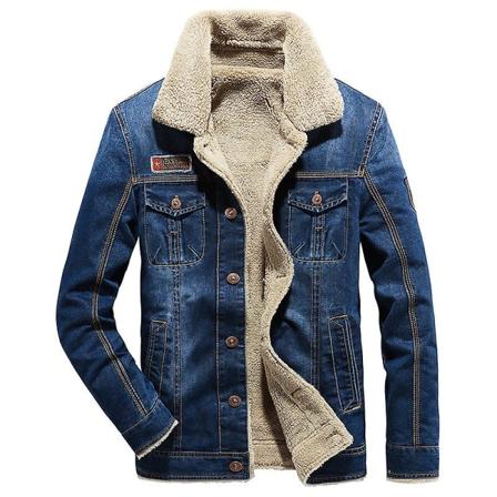 Miesten talvi farkkutakki Slim Fit Fleece Casual Coat Lapel Paksu Lämpimät ulkovaatteet Blue XL