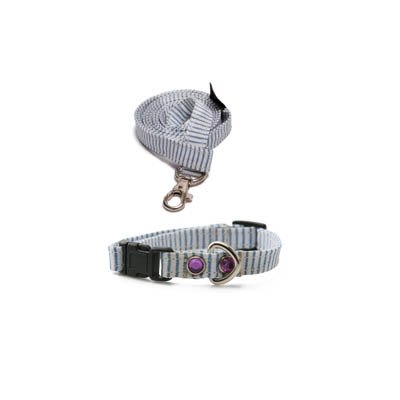 Puppy Angel - Original Randigt Halsband + Koppel Blå - Hundkoppel- För stora hundar