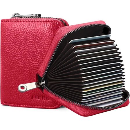 RFID-luottokorttikotelo aitoa nahkaa, 20 korttipaikkaa, pieni punainen