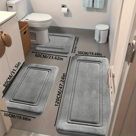 3-pak skridsikre bademåtter | Ultra-absorberende, bløde badeværelsestæpper i polyester til badekar, brusebad, boligindretning og gulvmåtter