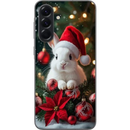 Samsung Galaxy A56 Gennemsigtig cover Sød julekanin med julesok og røde dekorationer