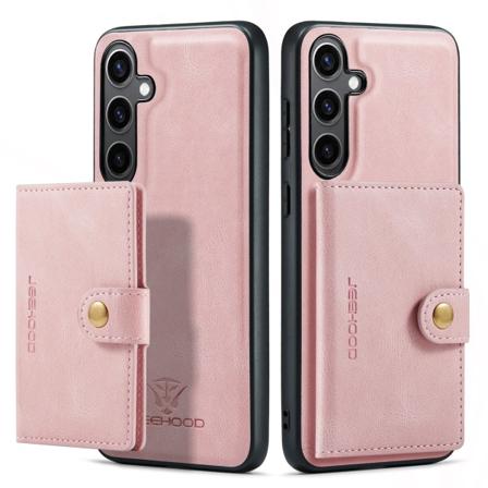 Läderplånbok med magnetiskt hållare för Galaxy S24 Plus Pink gold