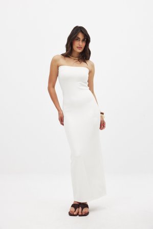 NA-KD Basic Jersey Tube Maxi Dress - Stropløse kjoler - Råhvid - M