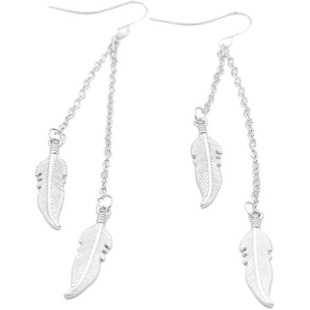 Enkle lange øreringe til kvinder Metalblad vedhæng øreringe ørekrog elegante tilbehør til kvinder piger vilde (d-8d)(Sølv)