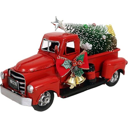 1 st röd lastbil juldekoration vintage röd lastbil med mini julgransprydnader, handgjord gammal metall pickup lastbilsmodell dekor för jul T