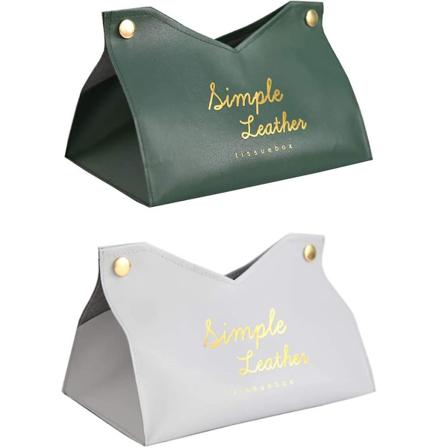 Fyrkantig Låda Med Mjukpapper I Pu-läder (ljusgrå, Mörkgrön)