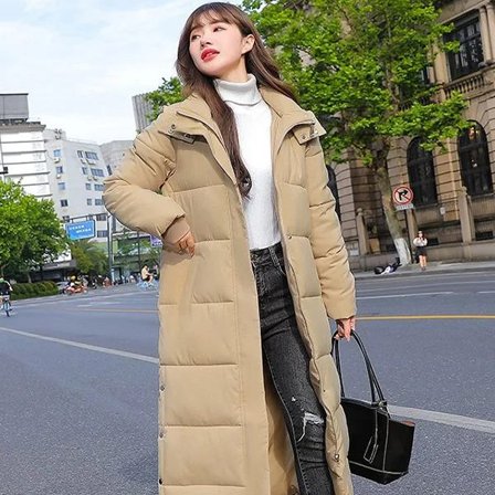 Kvinders tyk dunparka med hætte dunjakke vinterfrakke Khaki