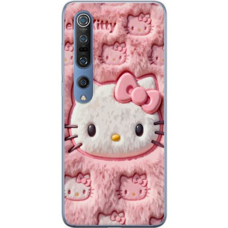 Kompatibel Mobilcover til Xiaomi Mi 10 Pro 5G Hello Kitty lyserød fluffy baggrund med ikonisk ansigt og kawaii-æstetik