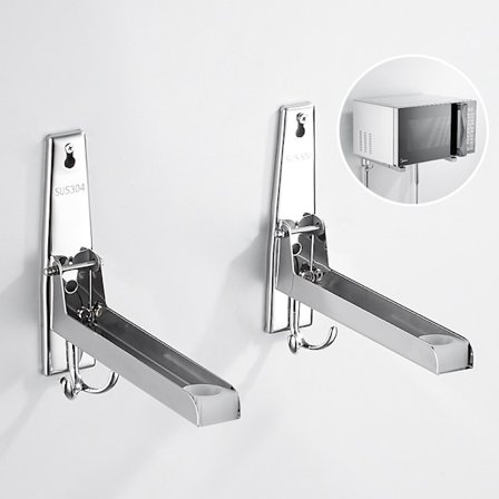 Mikrovågsugnsställ i rostfritt stål, infällbart hopfällbart väggmonterat ställ för mikrovågsugn med avtagbar krok