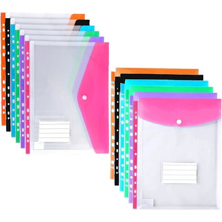 Plastlommer A4 med Hull, 12-Pakning Ekspanderbare Polylommer A4, Plastlommer for Dokumentarkivering, Vanntette, Kontorrekvisita for Skolen