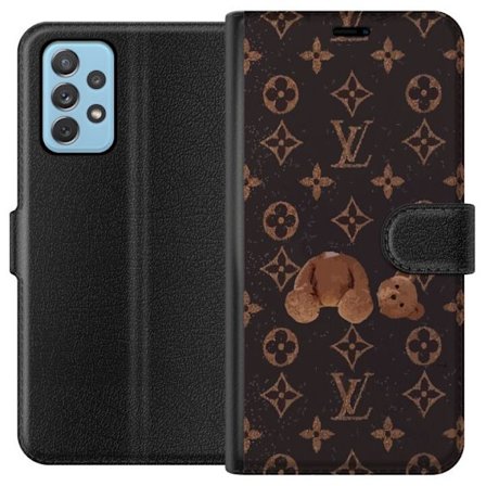 Kompatibel Tegnebogsetui til Samsung Samsung Galaxy A52 5G Luksuriøst monogrammønster med knust bamse i mørk modeæstetik