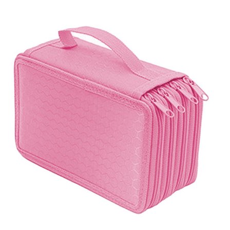 Farveblyant, penalhus med 4 rum, pennepose med 4 lynlåse, pink