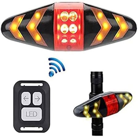 Cykelbaglygte med blinklys, ultra-lys LED genopladelig via USB, sikkerhedsadvarsel, bremselys