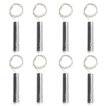 8 pakker 20-LED vinflaskekorklys Aa batteridrevet, 6,6 fot ren hvit minikobbertråd stjerneformet lysstreng