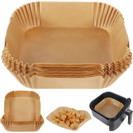 Airfryer Bakepapir, 50 stk. firkantede engangsark, fettbestandig for airfryer (ubleket)
