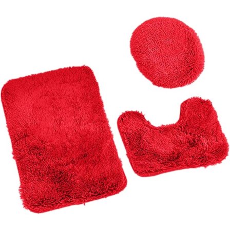 Hushållsartiklar Enfärgad 3-delad Toalettmatta för Badrum U-formad Badrumsmatta, Halksäker Matta Enfärgad Badrumsmatta (röd