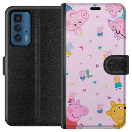 Kompatibelt Lommeboketui til Motorola Edge 20 Pro Peppa Gris med en baby i armene, mamma gris motiv i fargerik og myk barneillustrasjon med hjerter