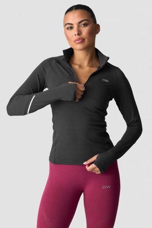 ICANIWILL - Everyday Long Sleeve 1/4 Stripe Zipper Dark Grey - Pitkähihaiset - Naiset - Treenivaatteet ICIW:ltä