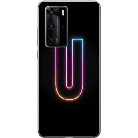 Kompatibel Mobilcover til Huawei Huawei P40 Pro Minimalistisk neonbogstav U i farverig lyseffekt mod sort baggrund