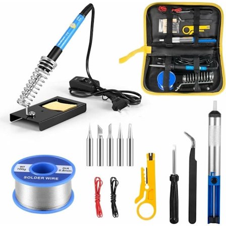 Loddejern Loddesæt 60W 220V Justerbar Temperatur med 5 Loddehoveder, Aflodningspumpe, Støtte, Loddetin [Energiklasse A+++]