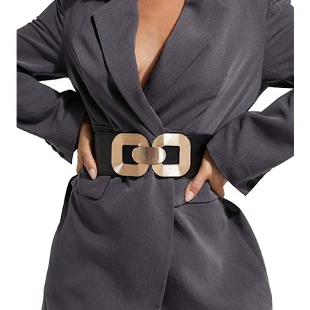 Brede elastiske belter for kvinner, moteriktige stretch-midjebelter for damer med gullspenne