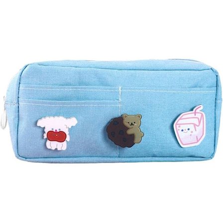 Ins Style Stor Kapacitet Lærred Blyant Etui Søde Dyr Badges Lilla Pen Tasker S