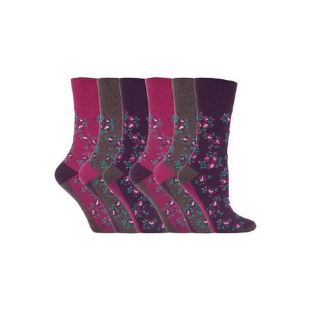 6 stk. damestrømper med blidt greb, ikke-elastiske, str. 4-8 UK Floral pink / purple