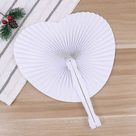 12 stk. Hjerteformede Papirvifte Foldbare Vifte Håndholdte Hjerte Vifte Papir Hvid Bryllup Vifte