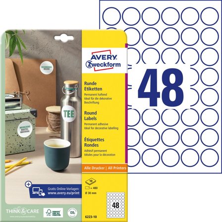 AVERY Etikett papper Ø30mm vit 480/fp - Lyreco - Emballage och lagerutrustning - Etiketter och godsmärkning - Specialetiketter