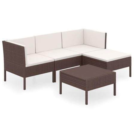 Vidaxl Loungegrupp För Trädgården Med Dynor 5 Delar Konstrotting Brun
