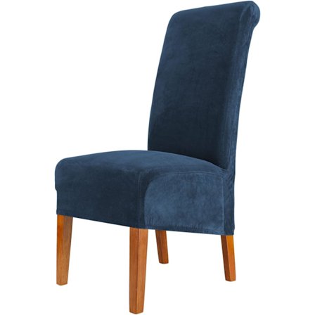 Sammetsöverdrag för matstolar, Stretchbara stora stolsöverdrag, Elastiska tvättbara avtagbara XL-stolsöverdrag, Set om 2, Marinblå