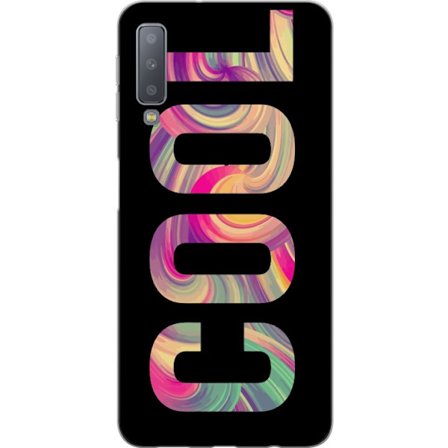 Kompatibelt Mobildeksel til Samsung Samsung Galaxy A7 (2018) Modern typografisk kunst med ordet LOVE i flytende regnbuefarger mot svart bakgrunn med s