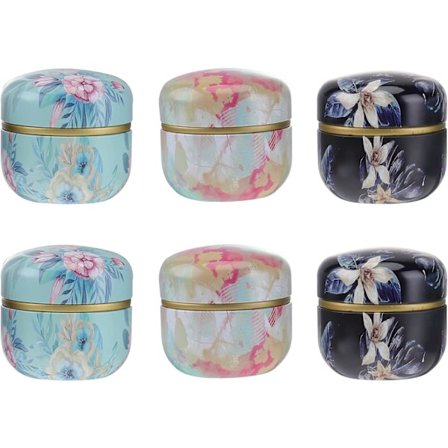 Sæt med 6 små opbevaringsdåser i jern med låg til te, køkken