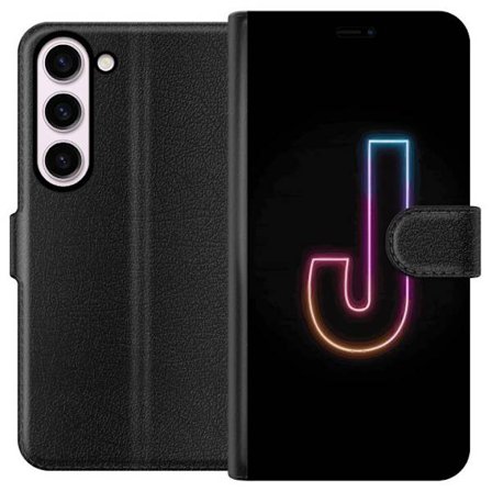 Kompatibel Tegnebogsetui til Samsung Samsung Galaxy S23 Minimalistisk neonbogstav J i farveskiftende lys mod sort baggrund