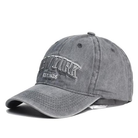 New York Baseballkasket med Bogstaver til Kvinder og Mænd - Vintage Vasket Denim Twill-hat til Kvinder og Mænd Grå