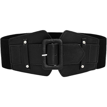 Stretchbelte for kvinner til kjole, jumpsuit, frakk, vintage elastisk bredt belte, midjebånd (svart)