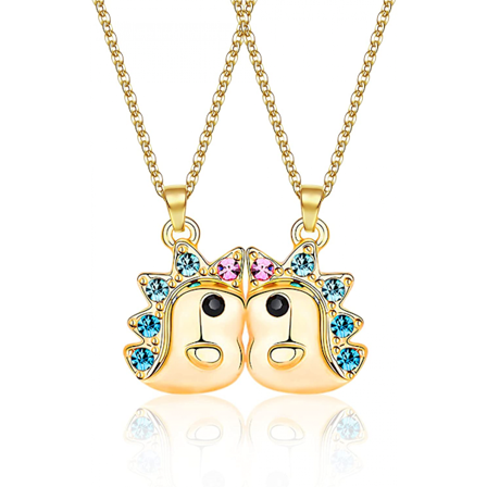 AVEKI Par Halskæde med Hjerte eller Kat til Par eller BFF Bedste Veninder, 316L Rustfrit Stål, 8-Guld