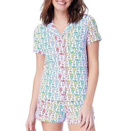 Naisten pyjama-setti Trendikäs 2-osainen napitettava pyjama apina- ja kanishortseilla Y2k Roller Dupes Kani Preppy Loungewear Pjs Monivärinen 