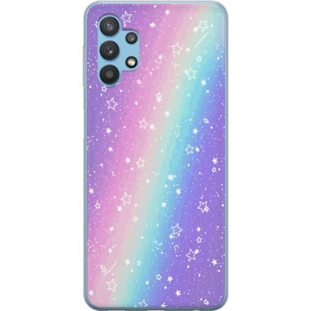 Kompatibel Mobilcover til Samsung Galaxy A32 5G Rainbow-farvet pastelbaggrund med hvide stjerner og glitrende prikker i blød overgang