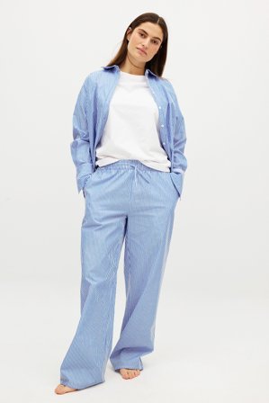 NA-KD - Vid bukse i bomull med elastisk liv - Stripete bukser - Blå/Stripetete - EU 36