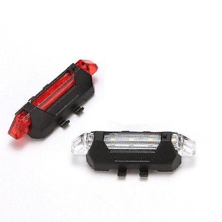 Ladespor USB LED Sykkel Baklys Rød Sykling LED Bak Multi Farge. (rød+hvit) (2 stk