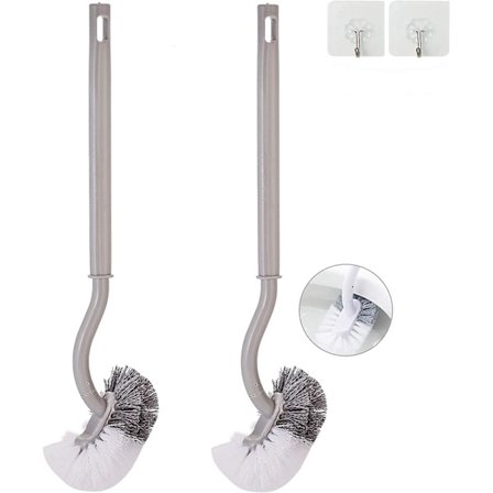 Toiletbørste til badeværelse, buet kompakt håndtag, stærke børster med 2 stk. bonusklæbende kroge