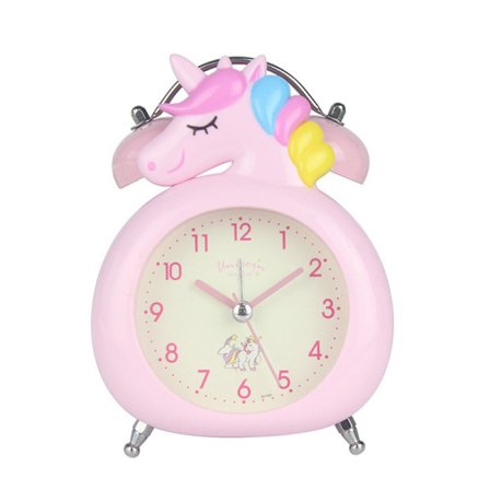 Rosa enhjørning barnas alarmklokke, stille klokke med nattlys