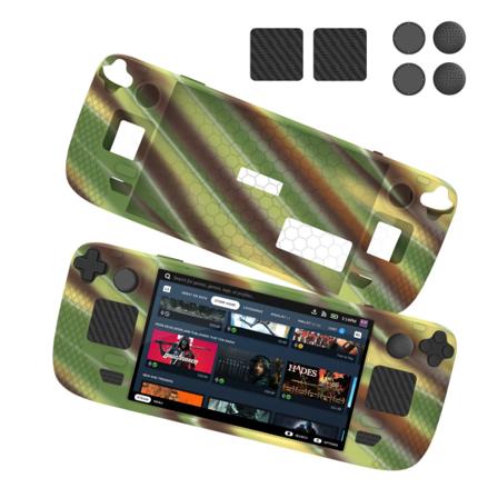Mykt silikonbeskyttende deksel kompatibelt med Steam Deck, med 4 tommelfingerhetter og 2 beskyttelsesdekaler camouflage