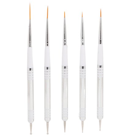 5-delars Nagelkonstpenslar med Dubbla Ändar, Fina Spetspennor för DIY Salongsmanikyr