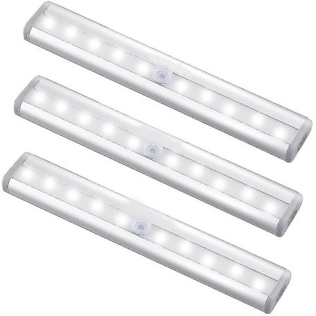 Rörelsesensor Ljuslist, (10 Led, 3 Pack) Garderob Trådlös Lampa