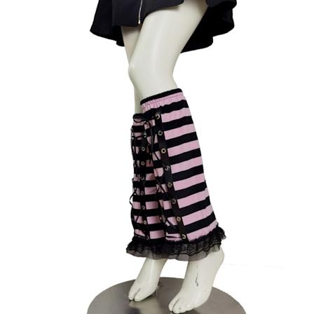 Y2K-stil rosa stripete benvarmere for kvinner Søt gotisk svart blondelapp Benvarmere til leggen Lang sokk Fotdeksel Øyeblonder Snøring Tau Mote