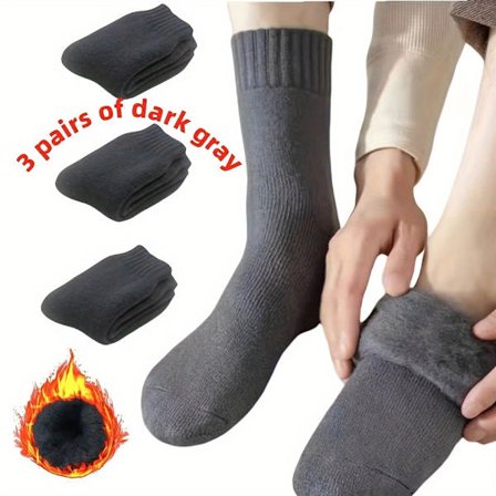 3 par herre- og dame kraftige varme uld termiske sokker - tykke aflange midt-læg vinterstrømper til udendørs brug, vejr - ensfarvet [DB]