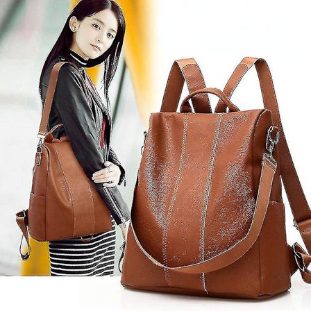 Stöldskydd Vintage Läder Ryggsäck Dam Axelväska Dam Hög Kapacitet Reseryggsäck Skolväskor För Flickor Mochila Mujer