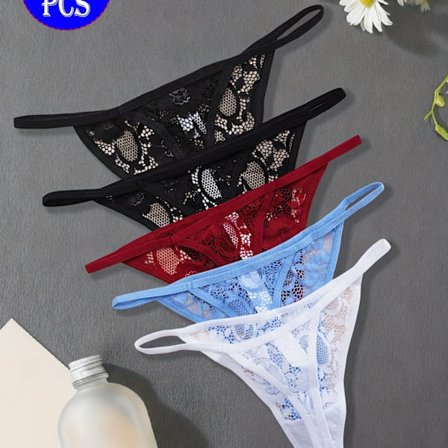 5 stk. Sexede blonde trusser til kvinder, midt i taljen, komfortable og åndbare, medium elasticitet, gennemsigtigt delikat blondekantdesign